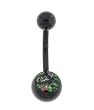Genuine Ed Hardy Anodized Black Belly Ring - Black Rose Logo - 14 Gauge - 5mm & 8mm Balls - Sold Individually