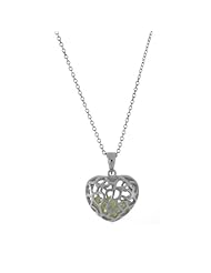 Sterling Silver August Birthstone Peridot Cubic Zirconia Filigree Heart Pendant/Necklace 18 Inches 925 Silver Chain