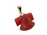 Red Jade Tradional Chinese Shirt Pendant, 14k Gold