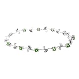 14k White Gold Emerald and Diamond Floral Bracelet, 7"