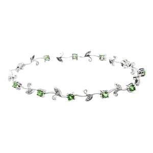 14k White Gold Emerald and Diamond Floral Bracelet, 7 by