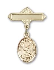 Gold Filled Baby Badge with St. Vincent Ferrer Charm and Polished Badge Pin
