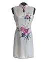 Peony painting pure silk knee-length dress