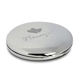 Silver Plated Flower Girl Round Compact Mirror with Heart Motif Great Gift Idea for Wedding