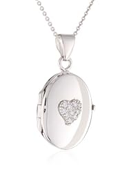 Italian 925 Oval Cubic-Zirconia Heart Chain Locket Necklace, 18"