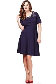 Plus Floral Embroidered Cutwork Neckline Skater Dress