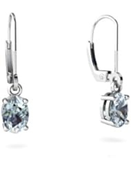 Genuine Aquamarine 14kt White Gold Lever Back Earrings