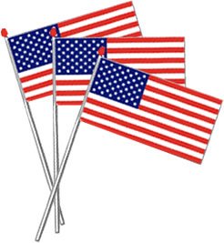 USA Stars & Stripes Flags on Poles (11" x 8", plastic) - Pack of 10