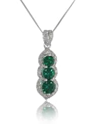 14k White Gold Gemstone and 1/3 cttw Diamond 3 Stone Pendant Necklace, 18"
