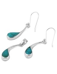 Sterling Silver Turquoise Fancy Twisted Tear Drop Earring & Necklace Set