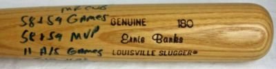Cubs Ernie Banks Autographed/Hand Signed ''stat'' Inscriptions Bat JSA