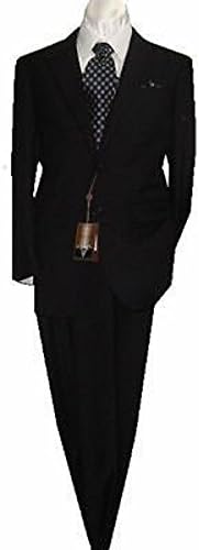 Bertolini 2 Button Solid Black Men Suit Wool & Silk Blends