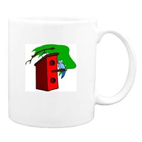 Mug with blue, feeder, resting, jay, eating, bird by Shopzeus