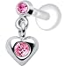 Silver 925 Pink CZ Dangling Heart Tragus Earring