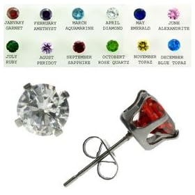 316L Stainless Surgical Steel Earrings - Birthstone CZ Stud Earrings - 7mm 316L Stainless Surgical Steel Earrings - Birthstone CZ Stud Earrings - 7mm