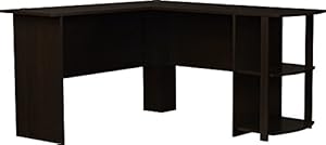 Office L-Shaped Desk with 2 Shelves is Compact and Affordable  Easy to Assemble in Dark Cherry Finish by Ameriwood  (9354303PCOM)