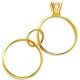 14K Gold Large Wedding Rings w CZ Charm