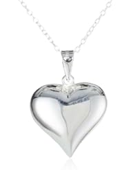 Sterling Silver Small, 18mm, Polished Puffed Heart Pendant Necklace, 18"