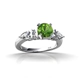 14K White Gold Genuine Round Peridot Engagement Ring