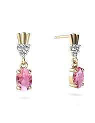 Created Pink Sapphire 14kt Yellow Gold Dangle Drop Earrings