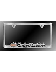 Harley Davidson Chrome Car License Plate Frame - Harley-Davidson Script with Orange & Black Shield Logo