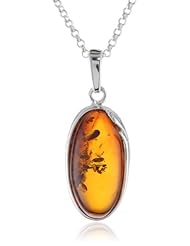 Sterling Silver Honey Amber Oval Pendant Necklace , 18"
