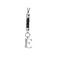 LETTER "E" With BLACK/SILVER CRYSTAL GEM STONE CELL PHONE CHARM HAND STRAP - RETAIL PACKAGING