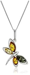 Sterling Silver Multi-Color Amber Butterfly with Chain Pendant Necklace, 18"