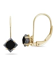 3.25 Cts 5.43-7.15 mm AA Princess Black Diamond Stud Earrings in 14K Yellow Gold {DIAMOND APPRAISAL INCLUDED}