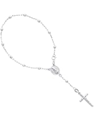 14K White Gold 3mm Beads Our Lady Guadalupe Rosary Bracelet with Spring Ring Clasp - 7" Inches