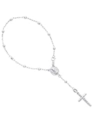 14K White Gold 3mm Beads Our Lady Guadalupe Rosary Bracelet with Spring Ring Clasp - 7" Inches