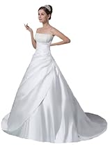 Hot Sale Faironly Crystal Strapless Satin Wedding Dress Bride Gown (Medium, White)