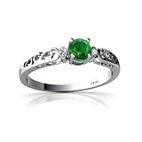 14K White Gold Round Genuine Emerald Filligree Ring Size 8