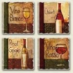 Assorted 4 Tumbled Tile Coaster Set - Vino