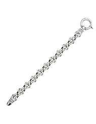 Silver 8" With Rhodium Finish 10.75mm Shiny Knotted Type Link Fancy Charm Bracelet With Spring Ring Clasp
