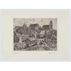 Bruck Allenstein Schloss Radierung Kunstdruck Bild mit Alu Rahmen in Silber Natur