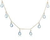 14k Yellow Gold, December Birthstone, Blue Topaz Briolette Station Necklace, 16