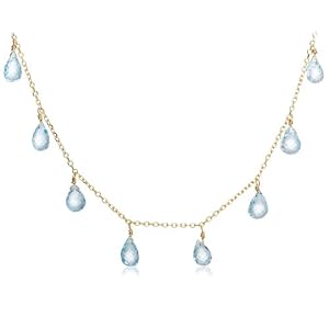 14k Yellow Gold, December Birthstone, Blue Topaz Briolette Station Necklace,... by