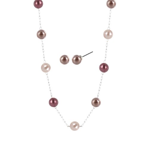 Blush Tonal 8mm Simulated Pearl Earring and Necklace Set, 16 + 2"