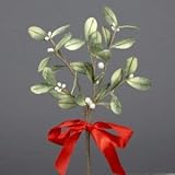 MISTLETOE PICK WITH BOW - 10" MISTLETOE PICK W/RED SATIN BOW - 24PCS TO COUNTER DISPLAY BOX, Quantity of 4 pc,