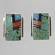Turquoise and Spiny Oyster Inlaid Sterling Silver Earrings, #10015