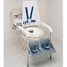 High-Back Toilet Support Higb-Back Toilet Support. Orthopedically contoured back provides trunk and head support for children and junior adults. Support locks at any height from 19" to 25". Features adjustable harness and toilet seat reducer ring. Made of chrome-plated steel and high-impact; white ABS plastic. Base easily bolts to toilet for security. Instructions included. Fits all institutional and home toilets. Footrest/armrest sold separately. Note: 6228 and 6227 have same dimensions, but 6228 sits further back on toilet seat for the larger child. Does not include reducer ring.