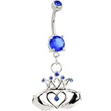 Sapphire Blue Gem No. 5 IRISH CLADDAGH Belly Ring