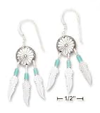 Sterling Silver Concho Earrings With Turquoise Heshi Beads Feathers