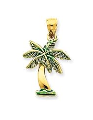 14k Gold Enameled Palm Tree Pendant