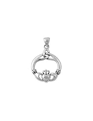 Sterling Silver Claddagh Celtic Knot Heart Pendant Irish Charm Pure 925 New 26mm with 1mm Box Chain