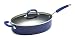 Rachael Ray Porcelain Enamel Nonstick 5-Quart Oval Saute Pan with Glass Lid, Blue
