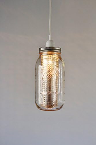 Half Gallon Mason Jar Pendant Lamp, Silver Sheet Metal Shade Insert