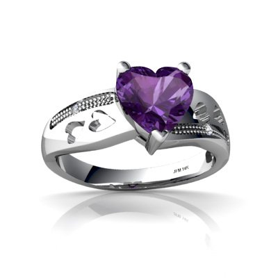 14K White Gold Heart Genuine Amethyst Ring Size 6