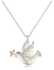 10k Rose Gold, Silver and Diamond Peace Dove Pendant Necklace (0.04 cttw, I-J Color, I3 Clarity), 18"